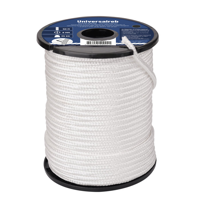 Tau universal 8 mm x 50 meter hvit